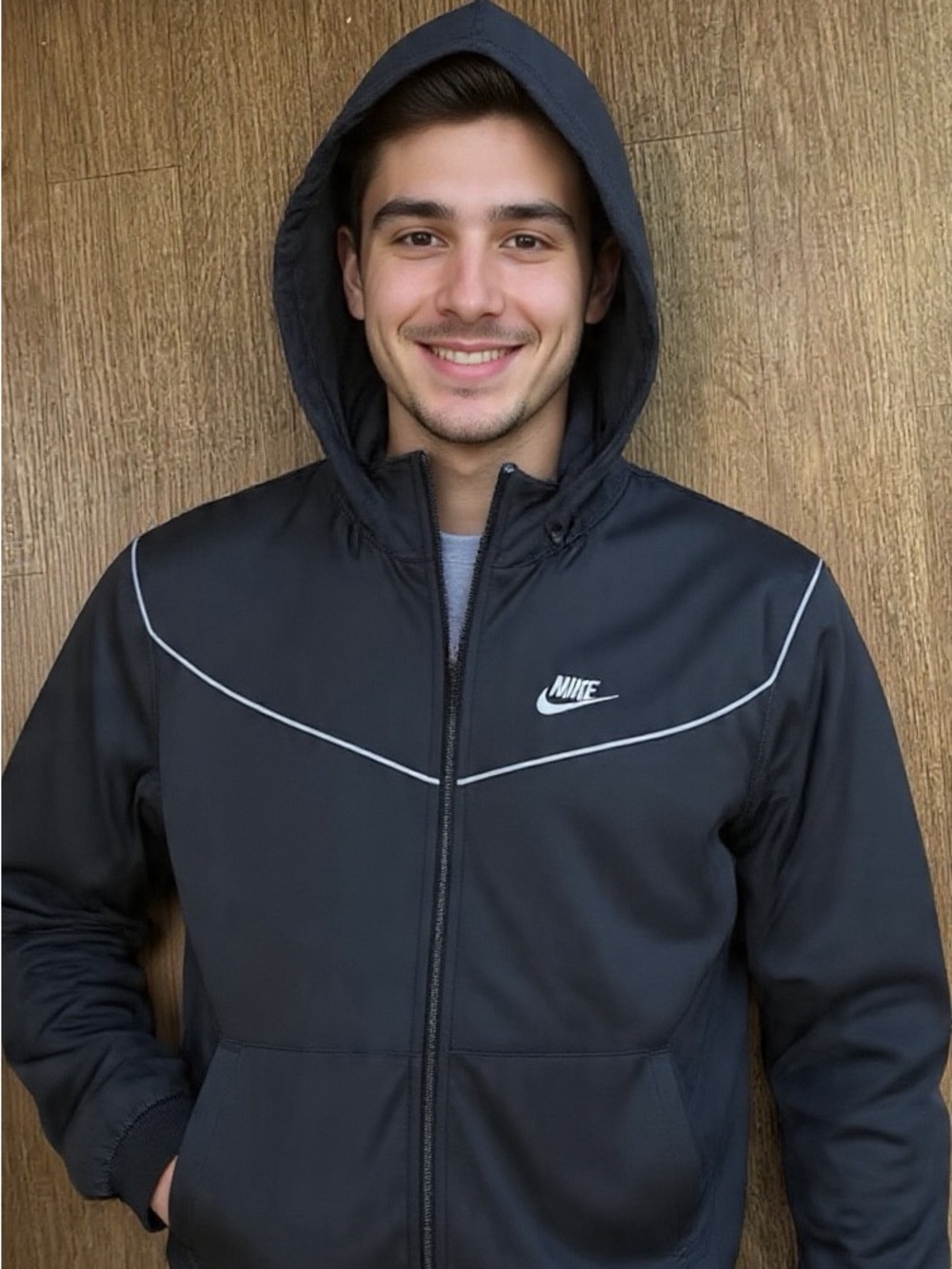 Nike All Black Men Reflective-Trim Hooded Windbreaker HOODIE JACKET LIGHTWEIGHT
